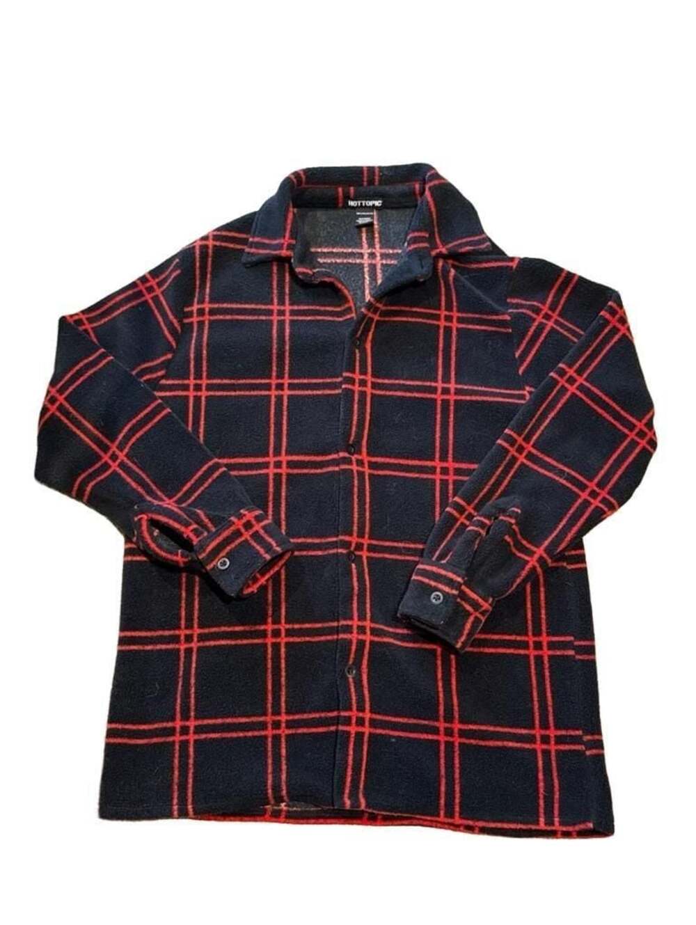 Hot Topic Red Grid Fleece Shirt Jacket Size M